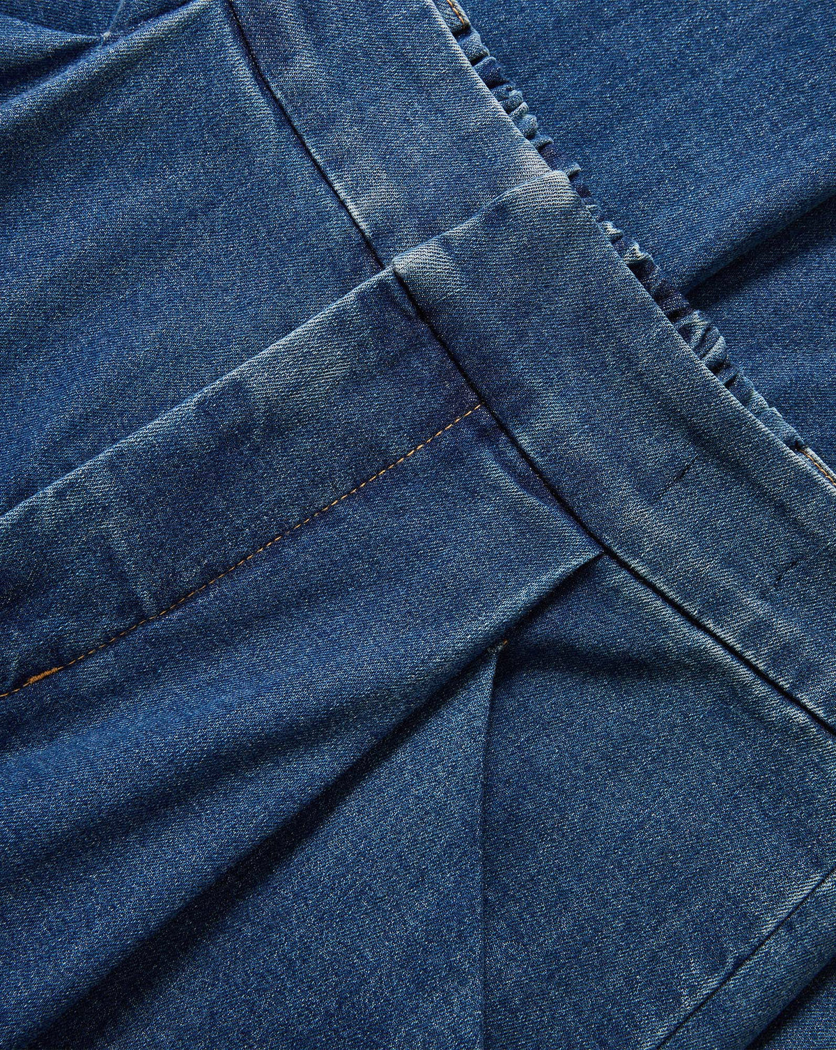 Veronica Beard Blue denim skirt with folded waist detail.