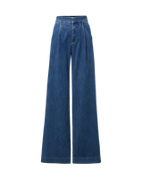 Veronica Beard Blue denim wide-leg pleated pants.