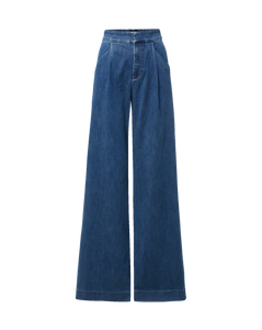 Veronica Beard Blue denim wide-leg pleated pants.