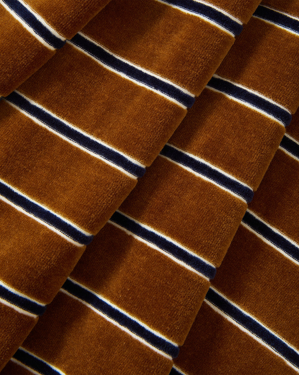 Veronica Beard Brown striped velvet fabric with white and blue lines.