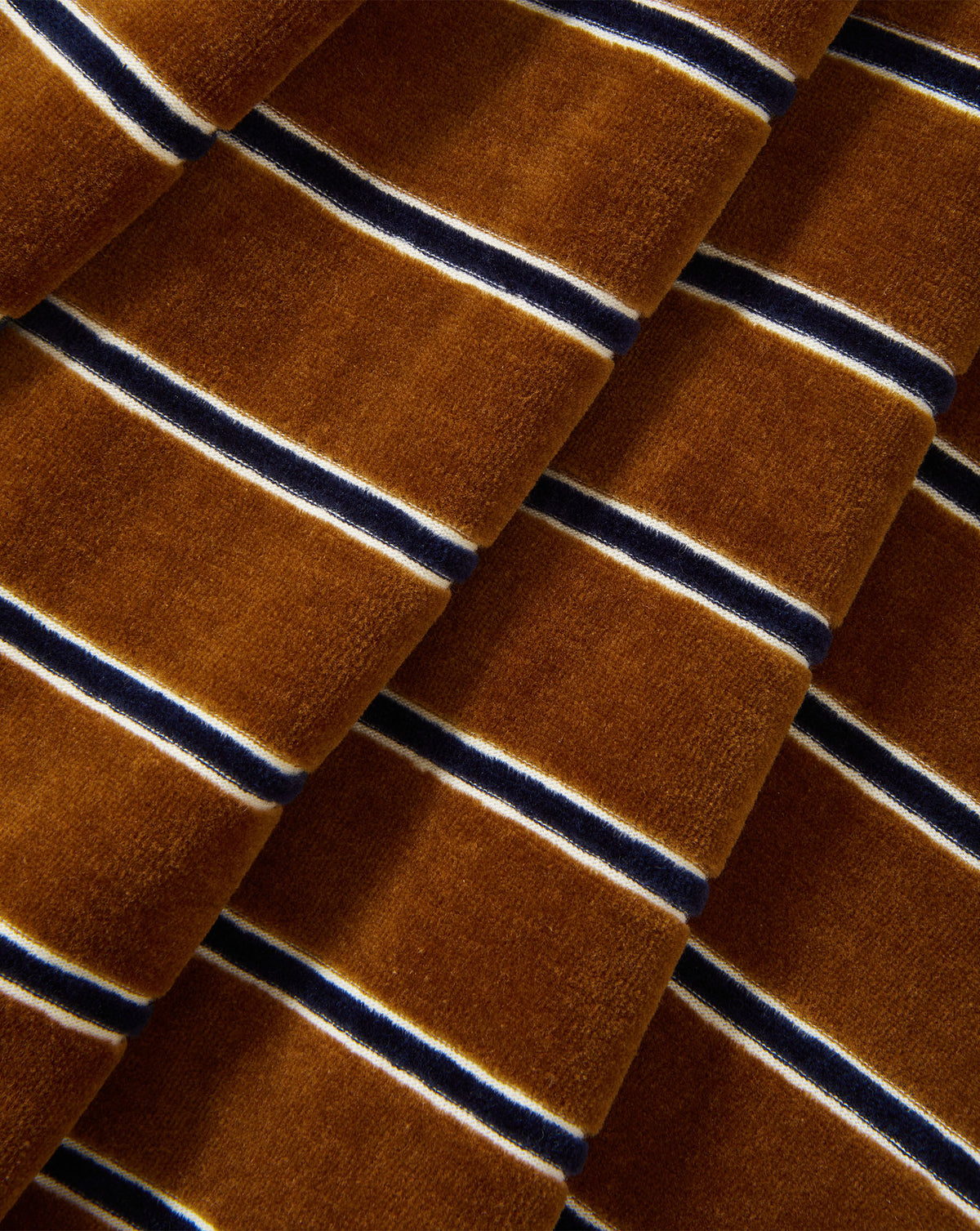 Veronica Beard Brown striped velvet fabric with white and blue lines.