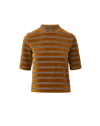 Veronica Beard Brown striped velvet short-sleeve mock neck top.