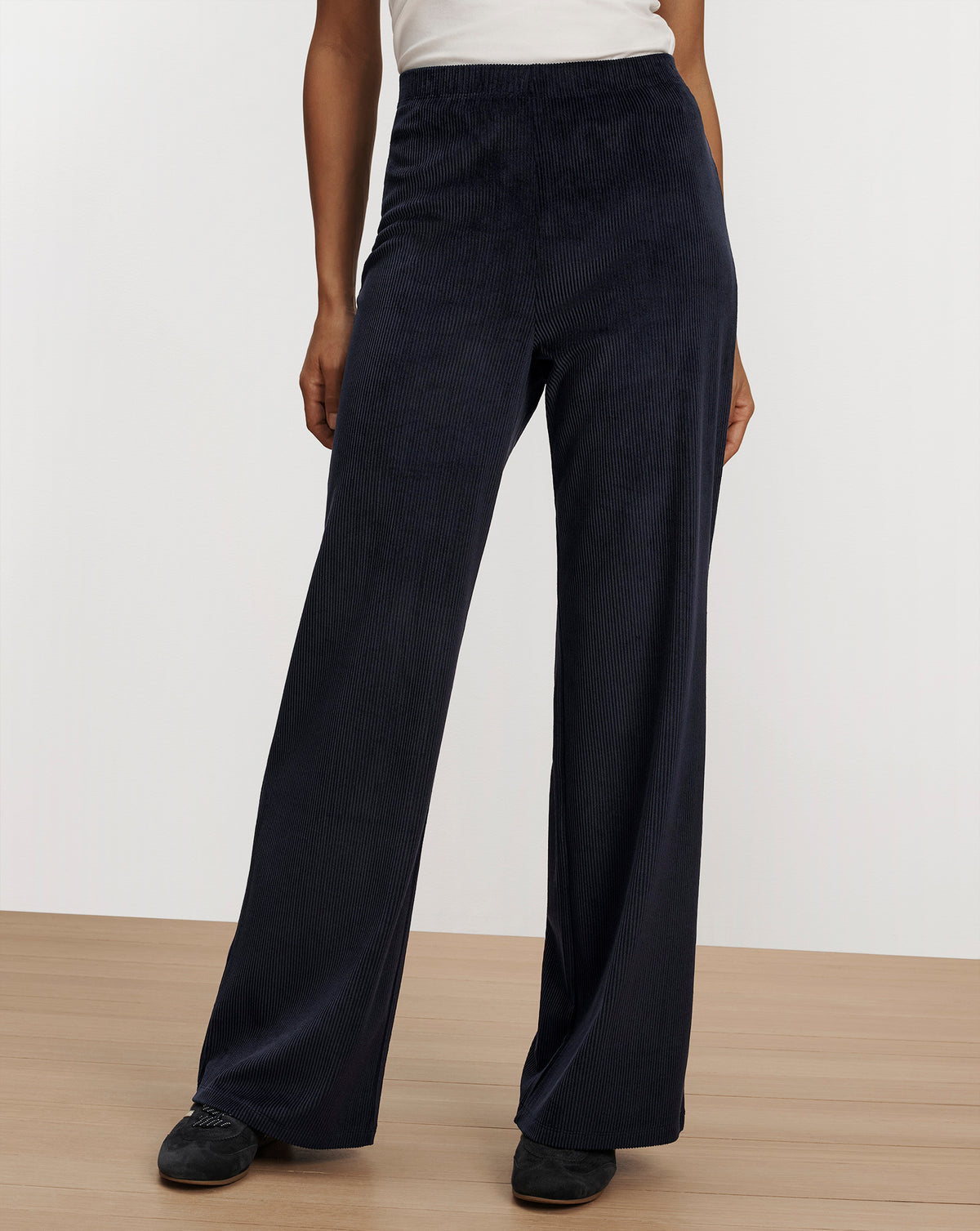 Veronica Beard Navy blue wide-leg corduroy trousers.