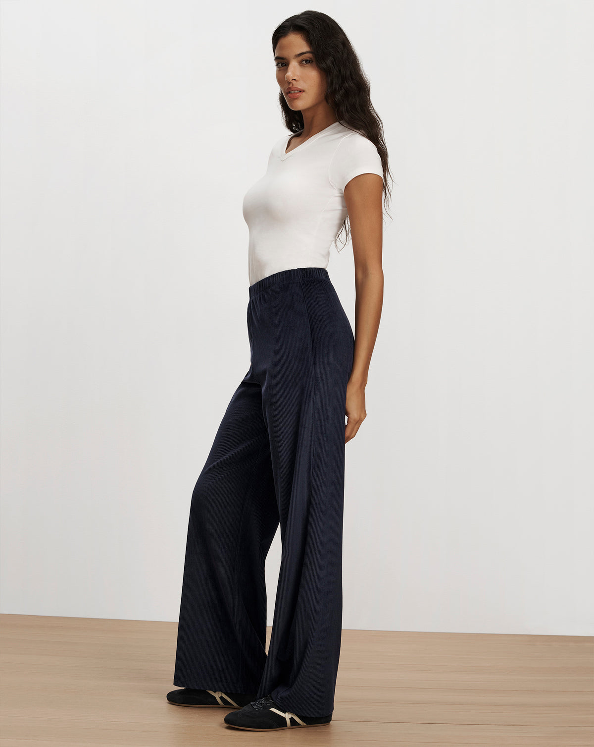 Veronica Beard Navy blue corduroy wide-leg trousers.