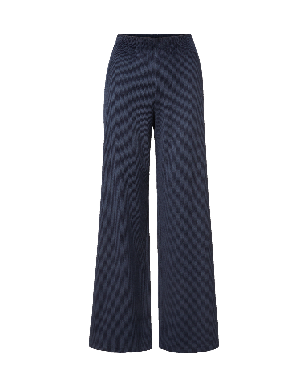 Veronica Beard Navy blue wide-leg corduroy trousers with elastic waistband.
