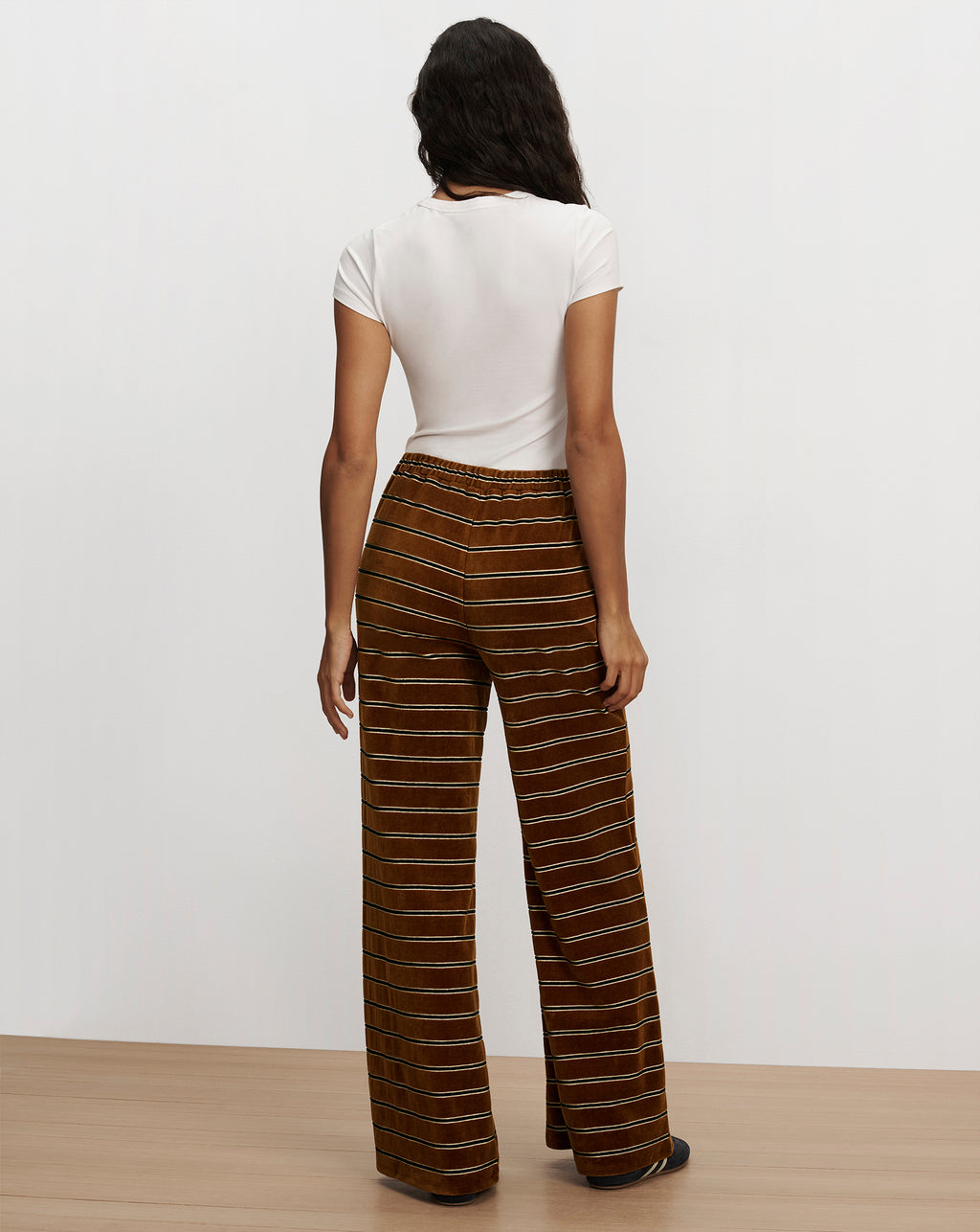 Veronica Beard Brown striped velvet wide-leg trousers.
