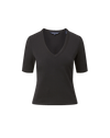 Veronica Beard Black ribbed V-neck short-sleeve top.