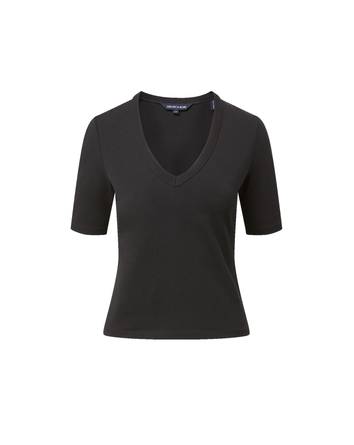 Veronica Beard Black ribbed V-neck short-sleeve top.