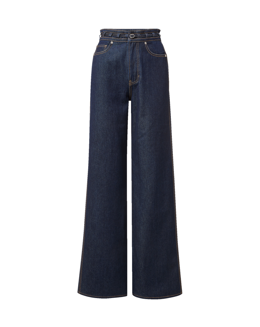 Veronica Beard Dark blue wide-leg denim jeans with pleated waist.
