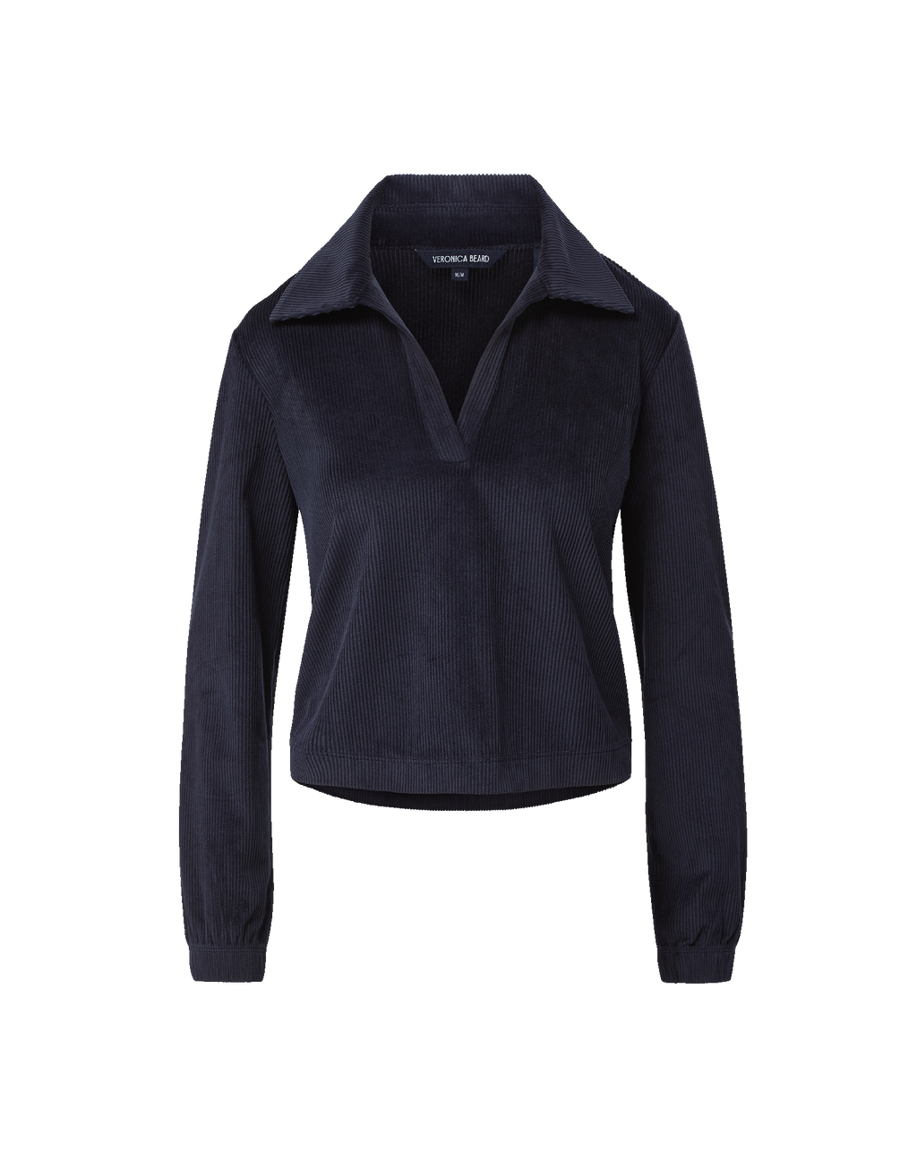 Veronica Beard Navy blue corduroy polo shirt with collared V-neck.