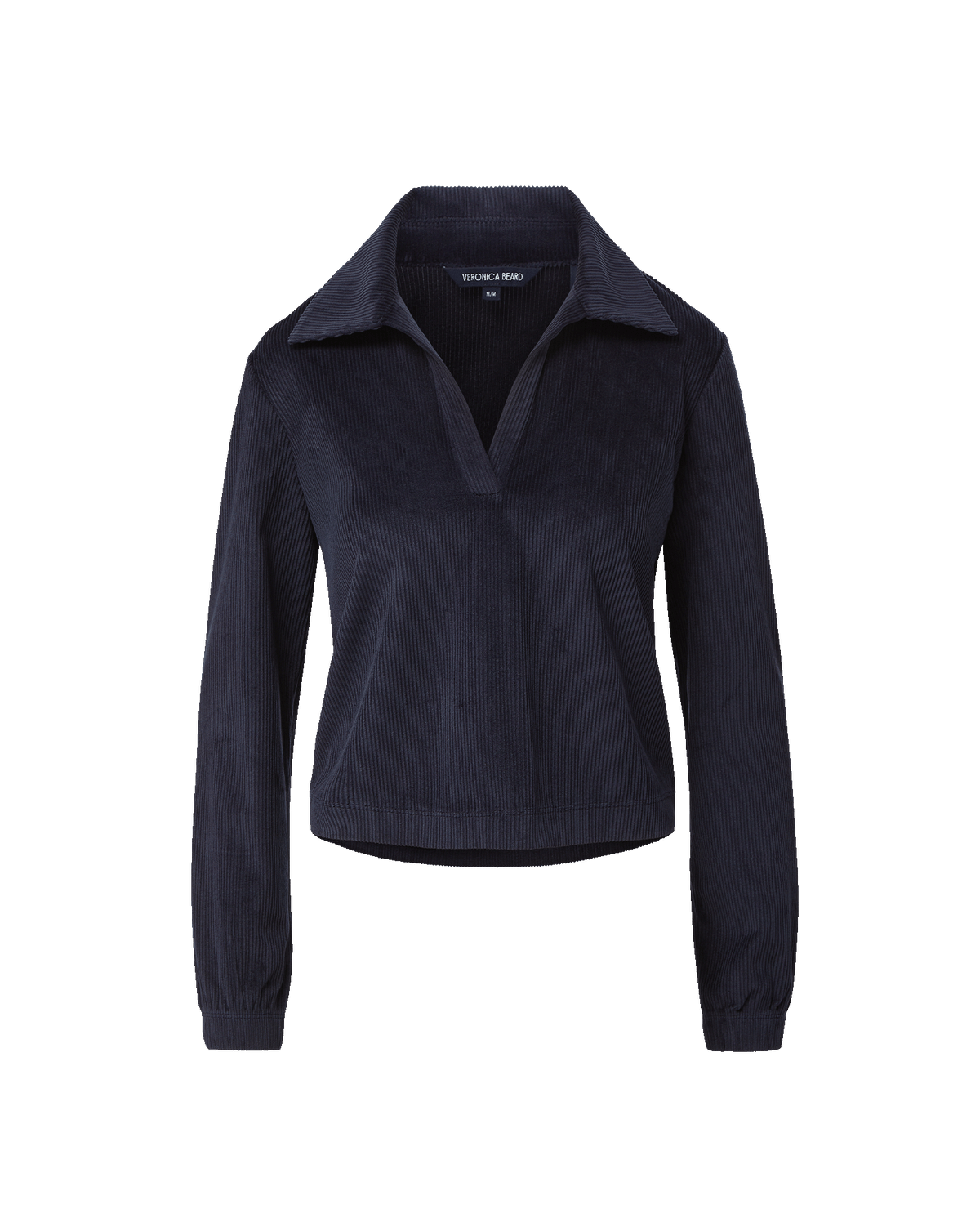 Veronica Beard Navy blue corduroy polo shirt with collared V-neck.