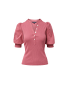 Veronica Beard Pink ribbed short-sleeve top with puff shoulders.