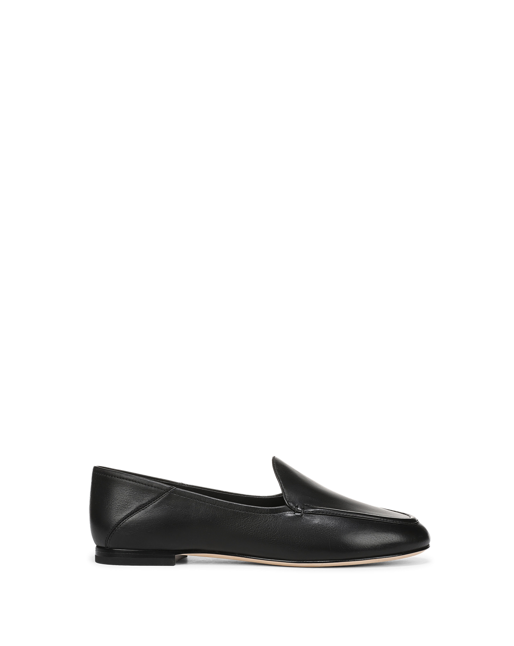 Veronica Beard Black leather flat loafer with minimal design.
