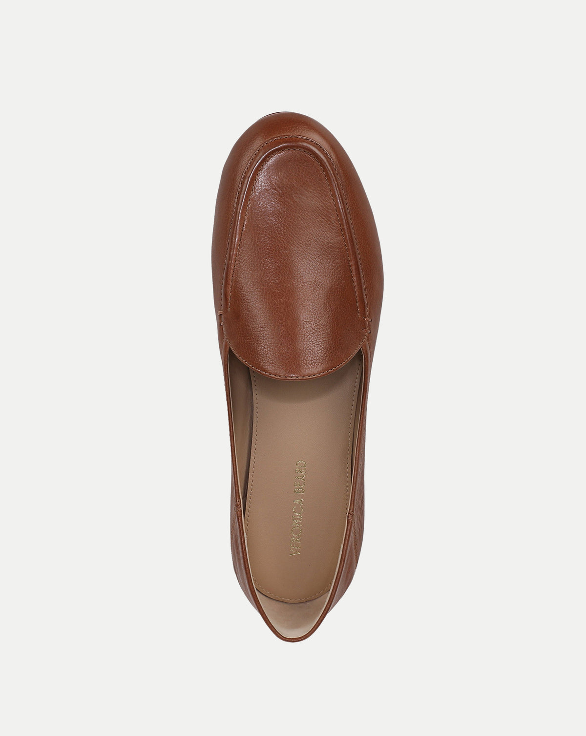 Veronica Beard Brown leather slip-on loafer with stitched seam.