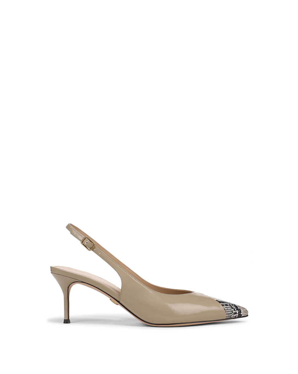 Veronica Beard Beige slingback heel with patterned pointed toe.