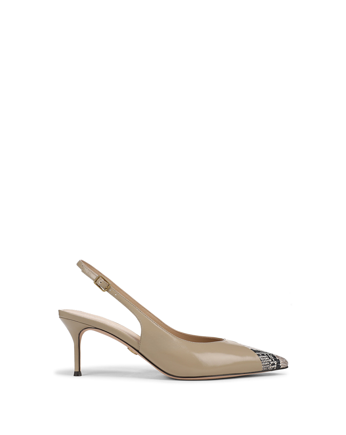 Veronica Beard Beige slingback heel with patterned pointed toe.