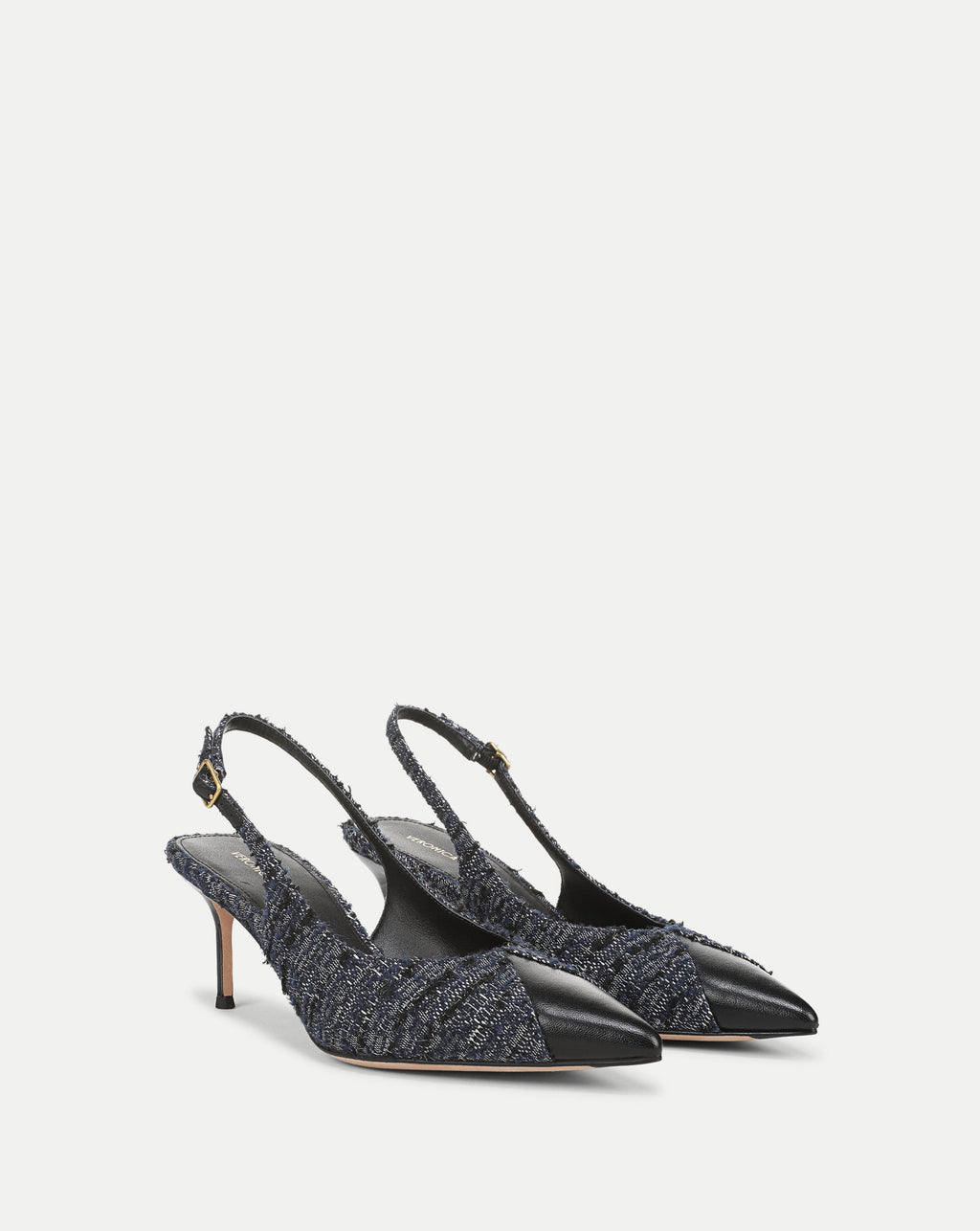 Veronica Beard Black and blue tweed slingback block heels.