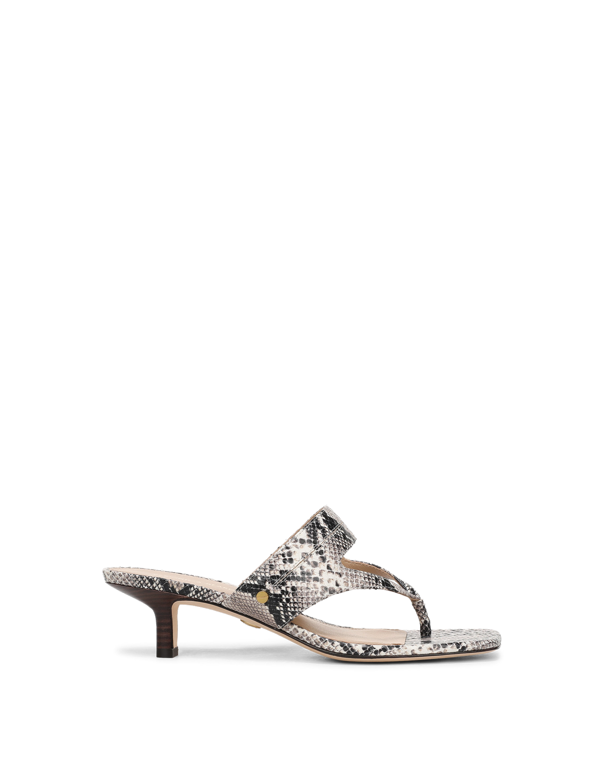 Veronica Beard Snakesprint kitten heel thong sandal.