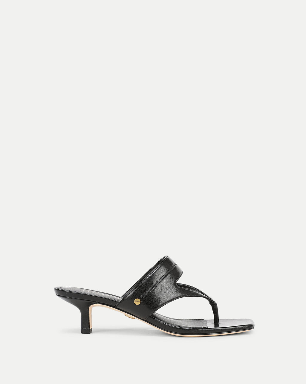 Veronica Beard Black leather thong kitten heel mule sandal.