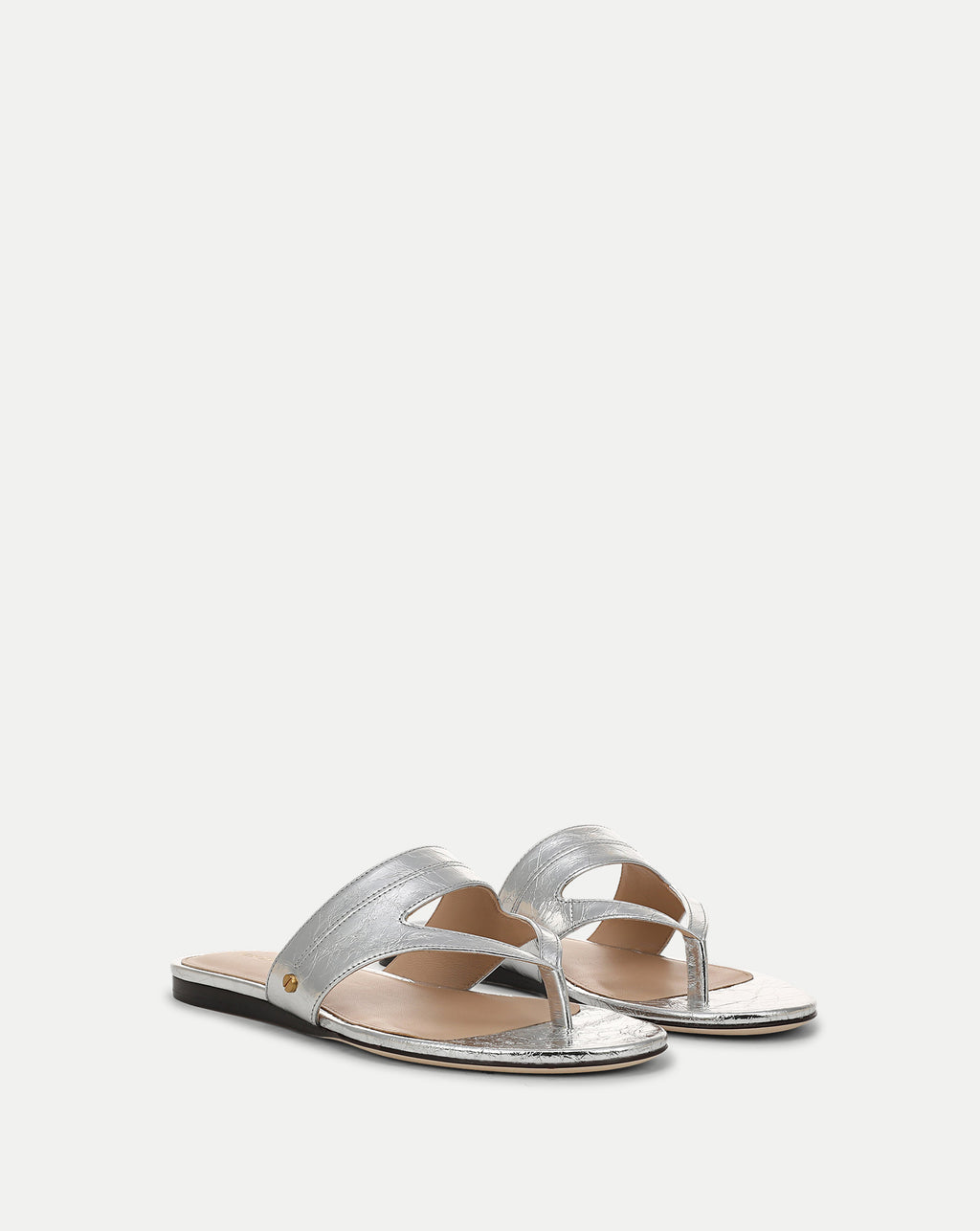 Veronica Beard Metallic silver leather thong sandals.