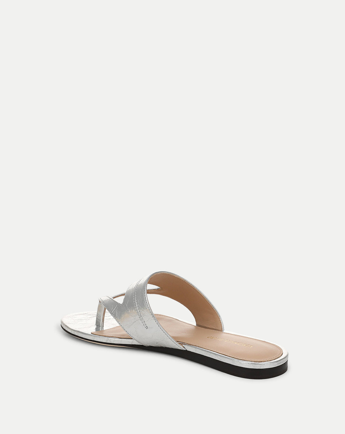 Veronica Beard Silver metallic flat thong sandal.