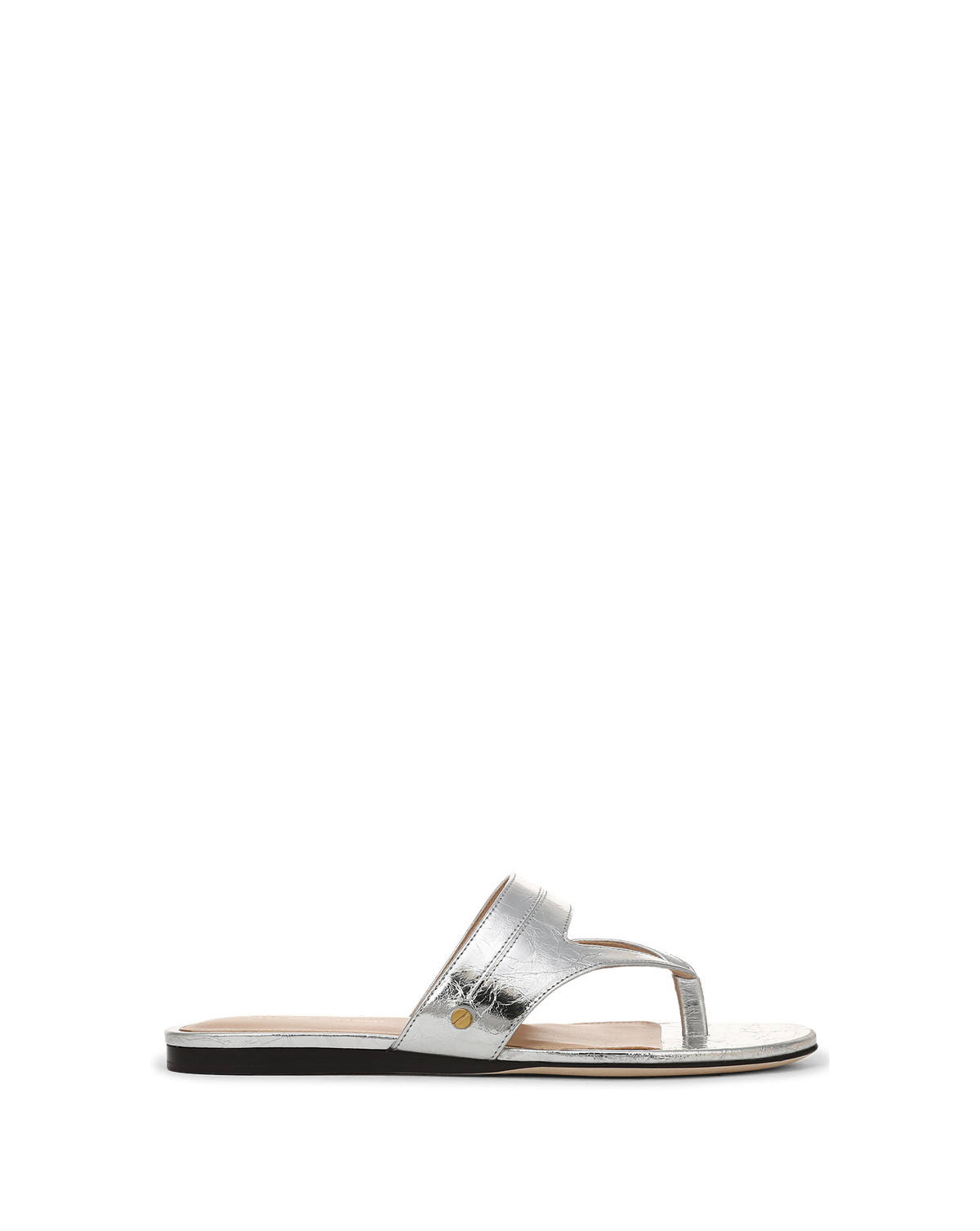 Veronica Beard Metallic silver leather flat thong sandal.
