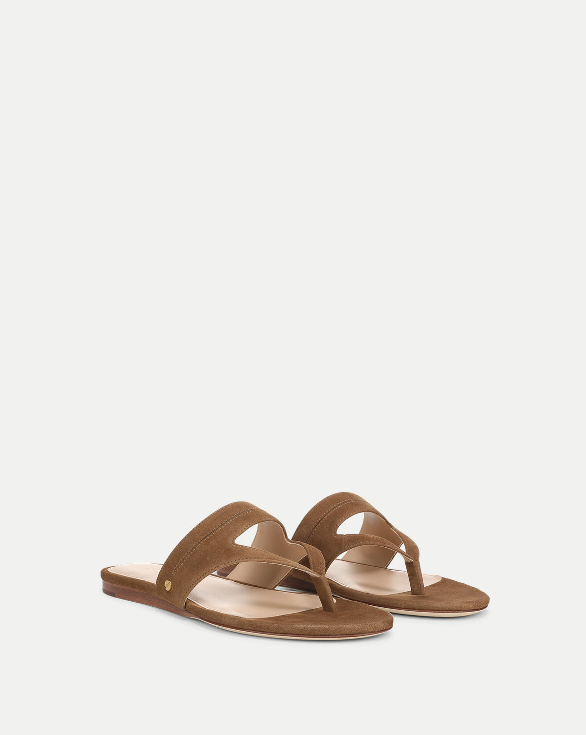 Veronica Beard Brown suede thong sandals with cutout straps.