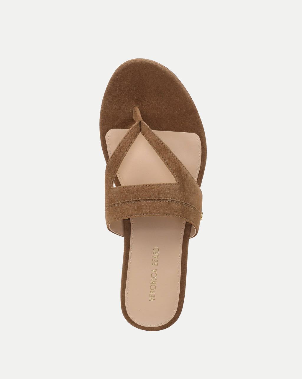 Veronica Beard Brown suede thong sandal with brand logo.