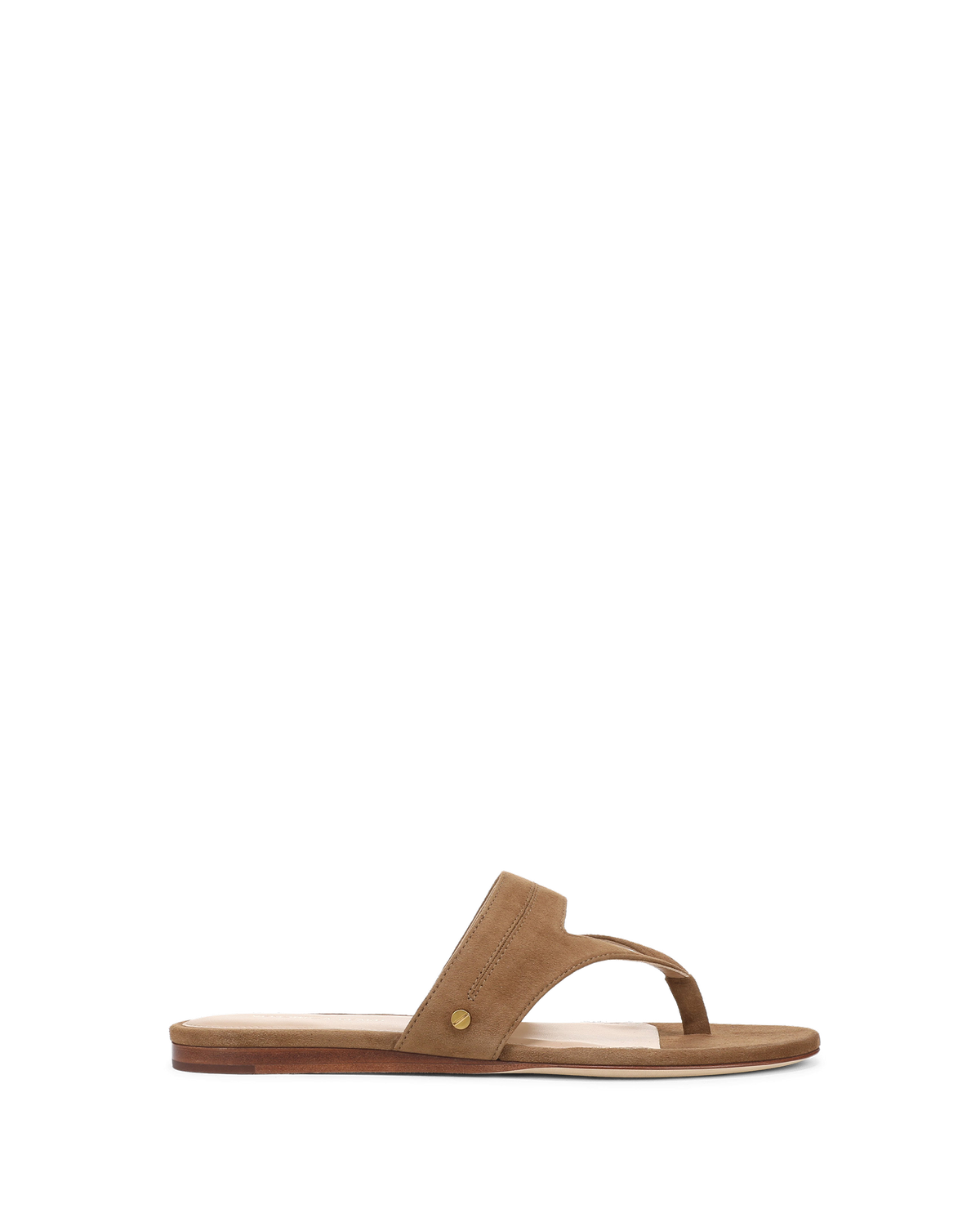 Veronica Beard Brown suede thong sandal with flat sole.