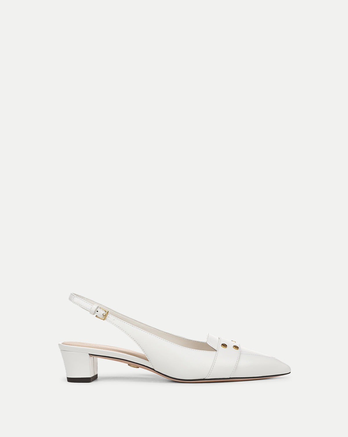 Veronica Beard White leather pointed-toe slingback heels with studs.
