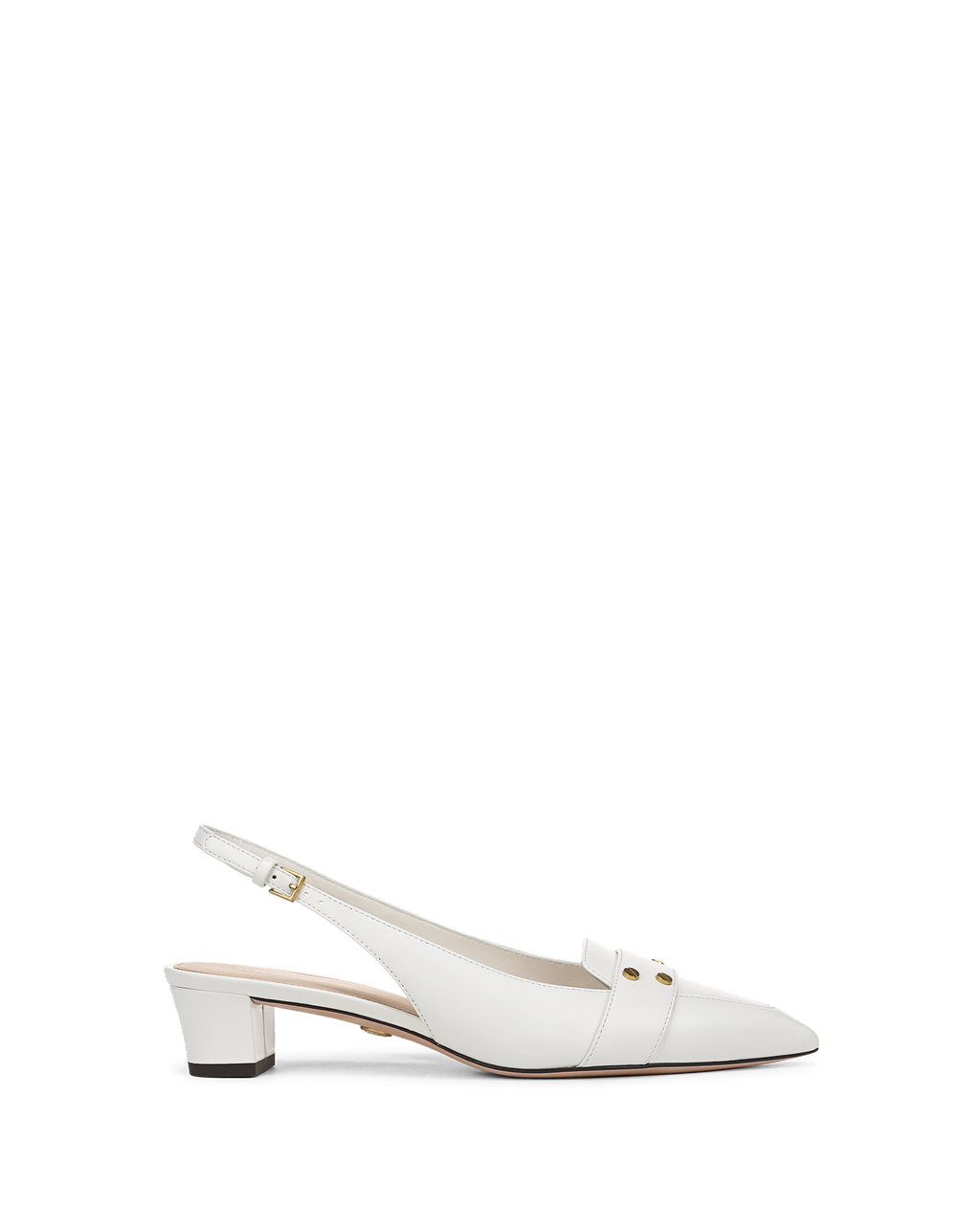 Veronica Beard White leather pointed-toe slingback shoe, low heel.