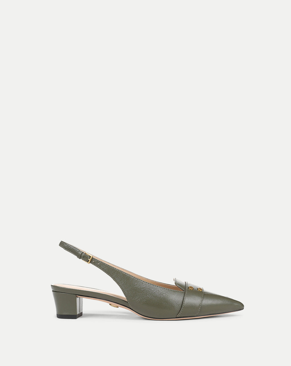 Veronica Beard Olive green leather pointed-toe slingback low heel shoes.