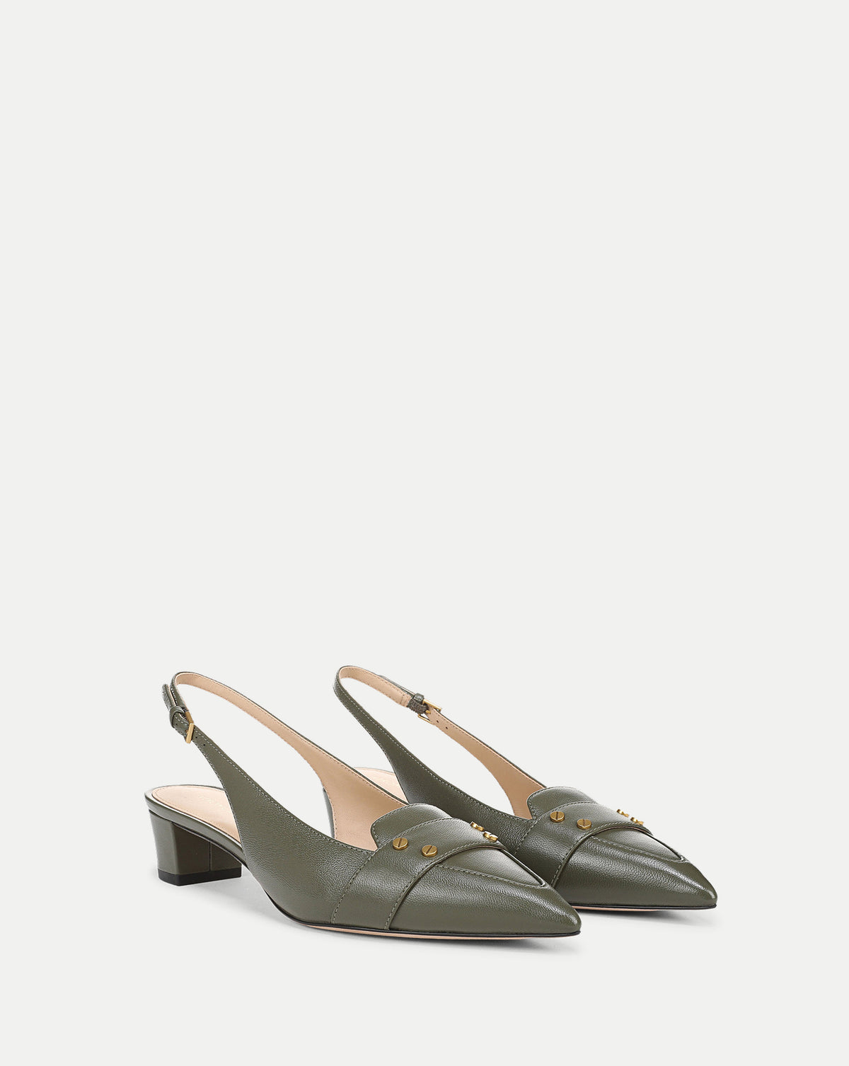 Veronica Beard Olive green leather pointed-toe slingback low heels.
