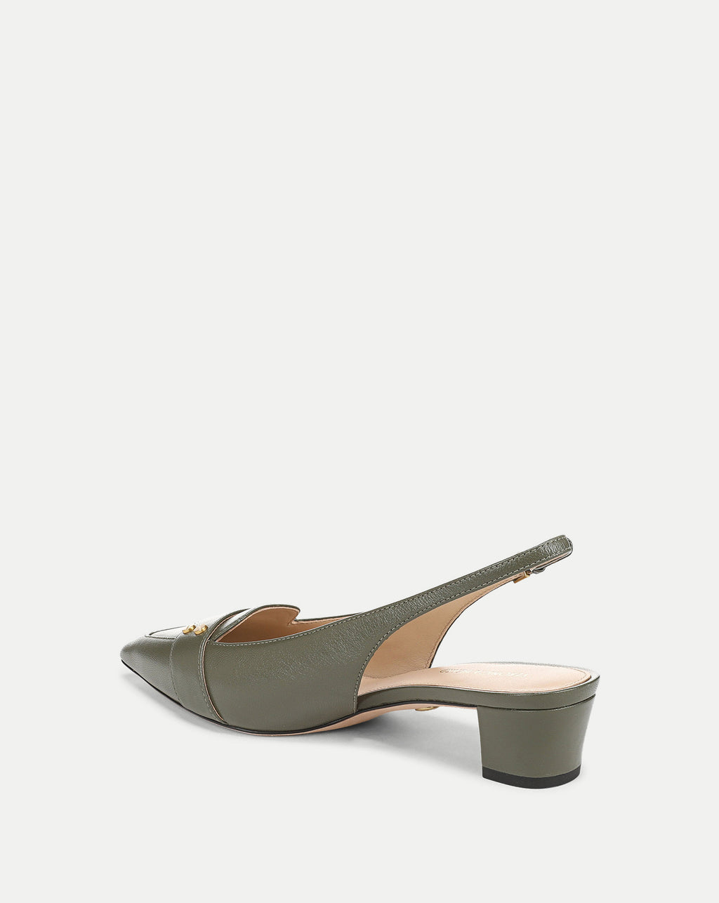 Veronica Beard Olive green leather pointed-toe slingback block heel.