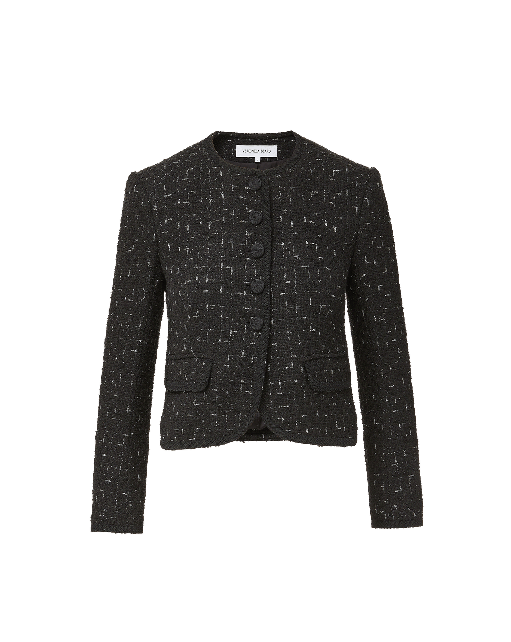 Veronica Beard Black tweed jacket with front buttons.