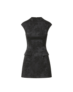 Veronica Beard Black floral brocade sleeveless mini dress.