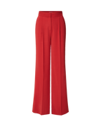 Veronica Beard Red wide-leg pleated trousers with fitted waistband.
