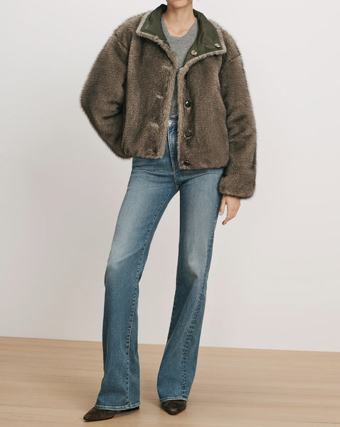 Veronica Beard Brown faux fur jacket with button front closure.