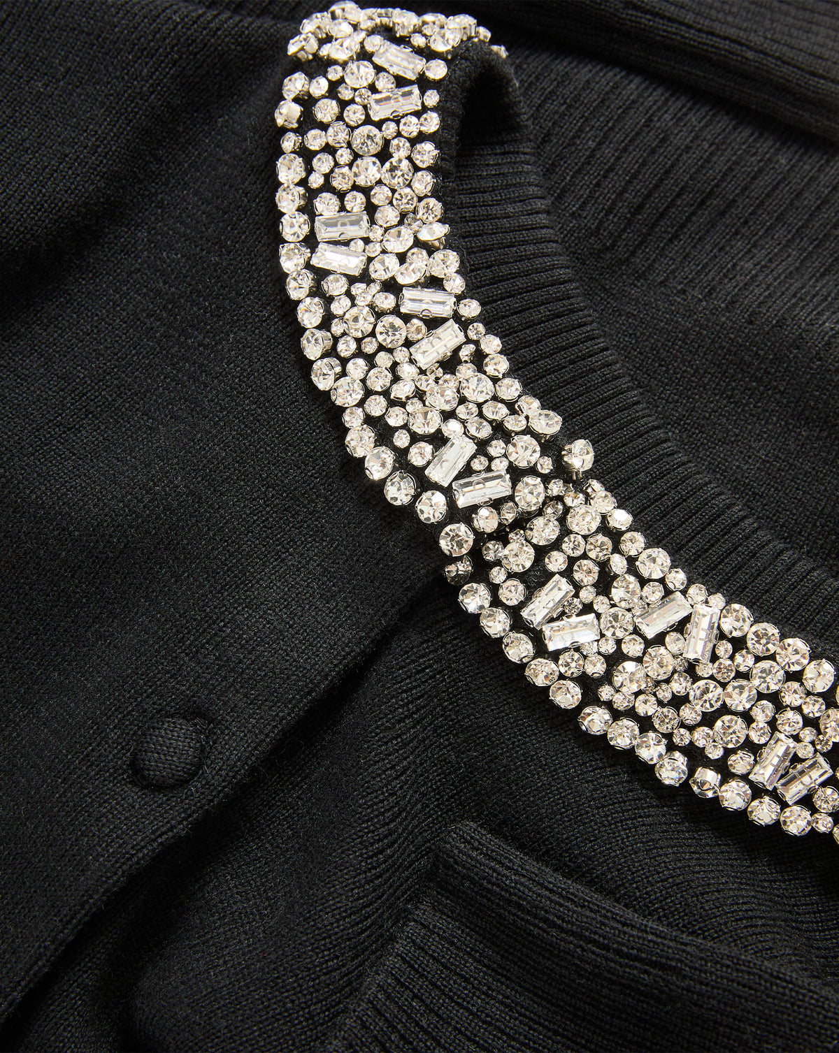 Veronica Beard Black cardigan with crystal-embellished collar.