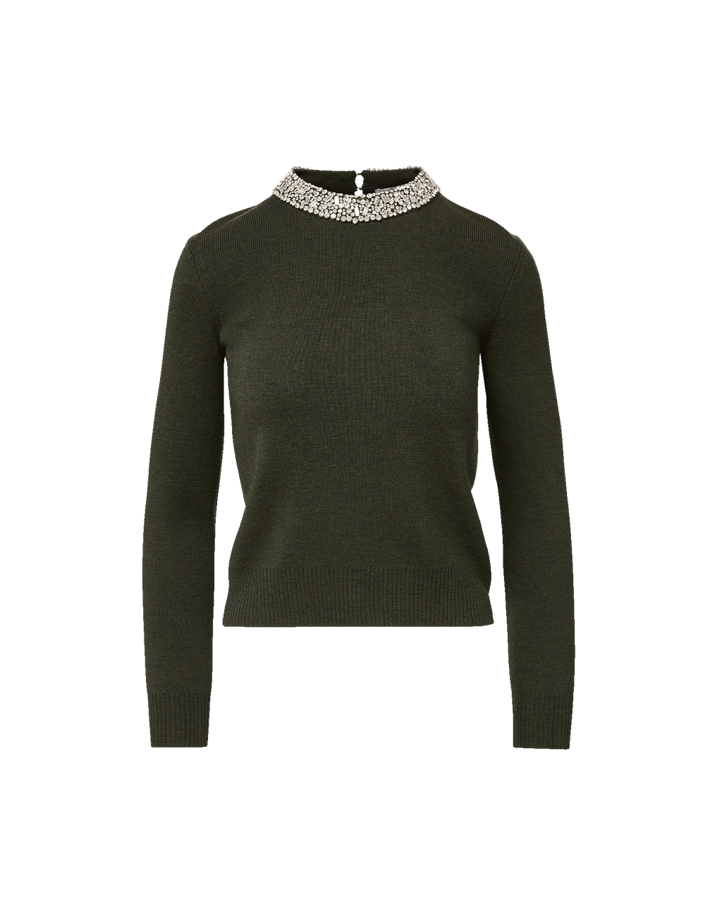 Veronica Beard Dark green knit sweater with jeweled collar.