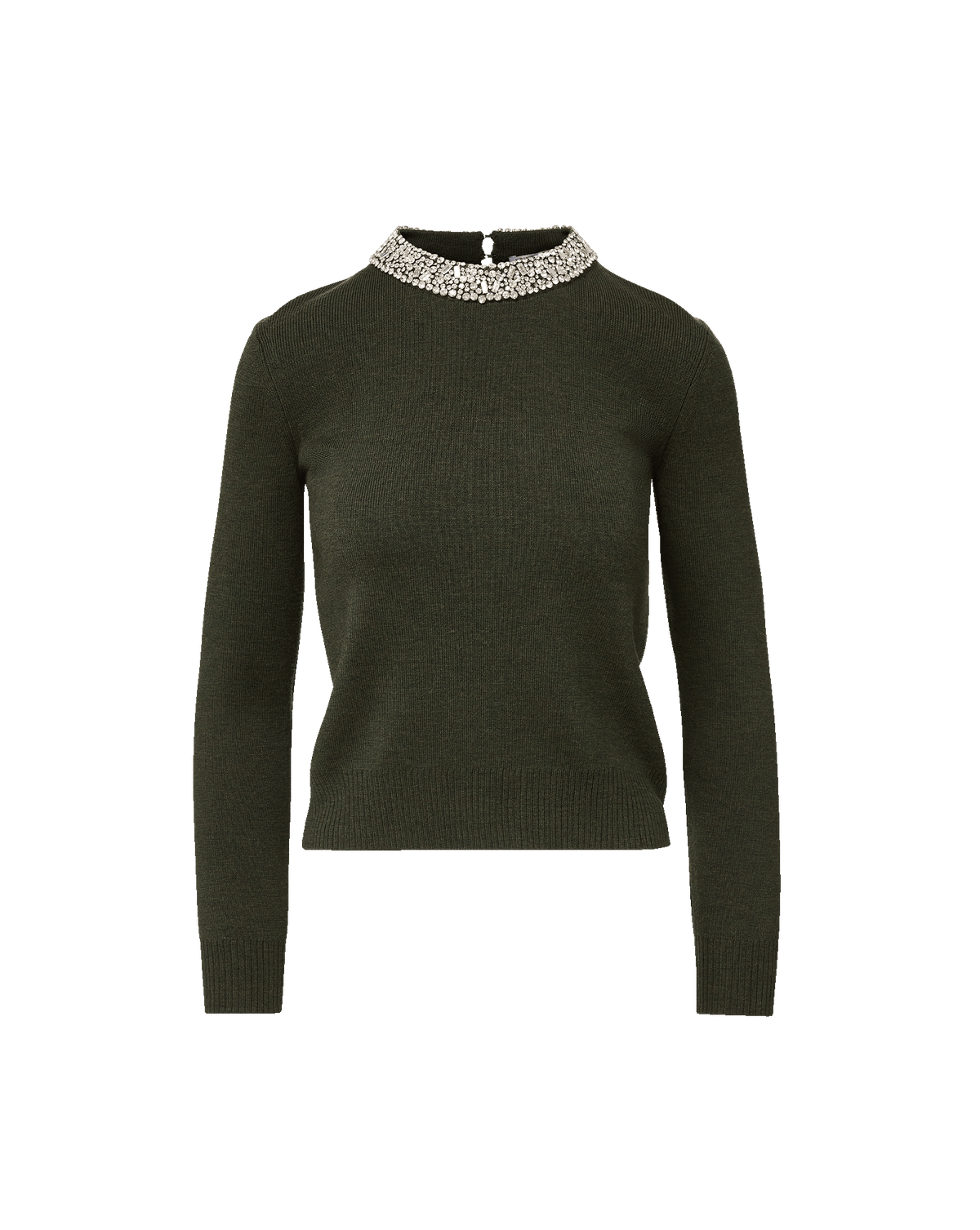 Veronica Beard Dark green knit sweater with jeweled collar.