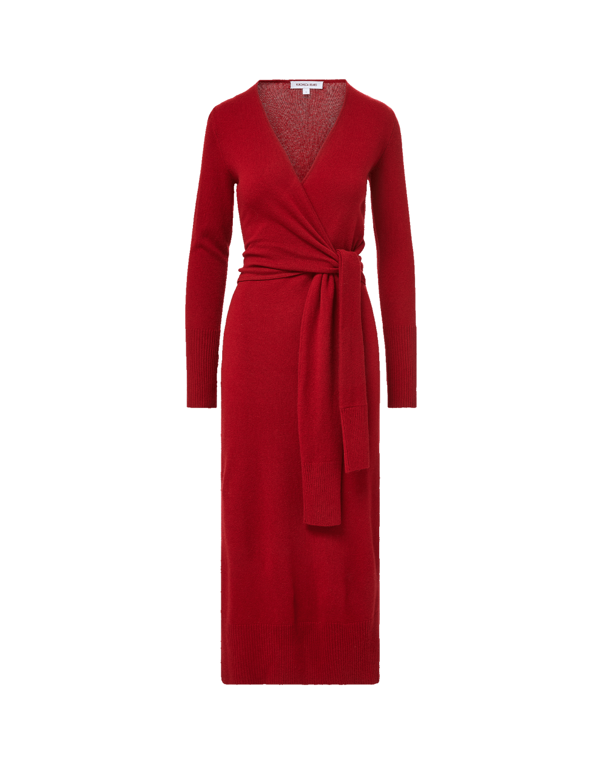 Veronica Beard Red knit wrap dress with waist tie.