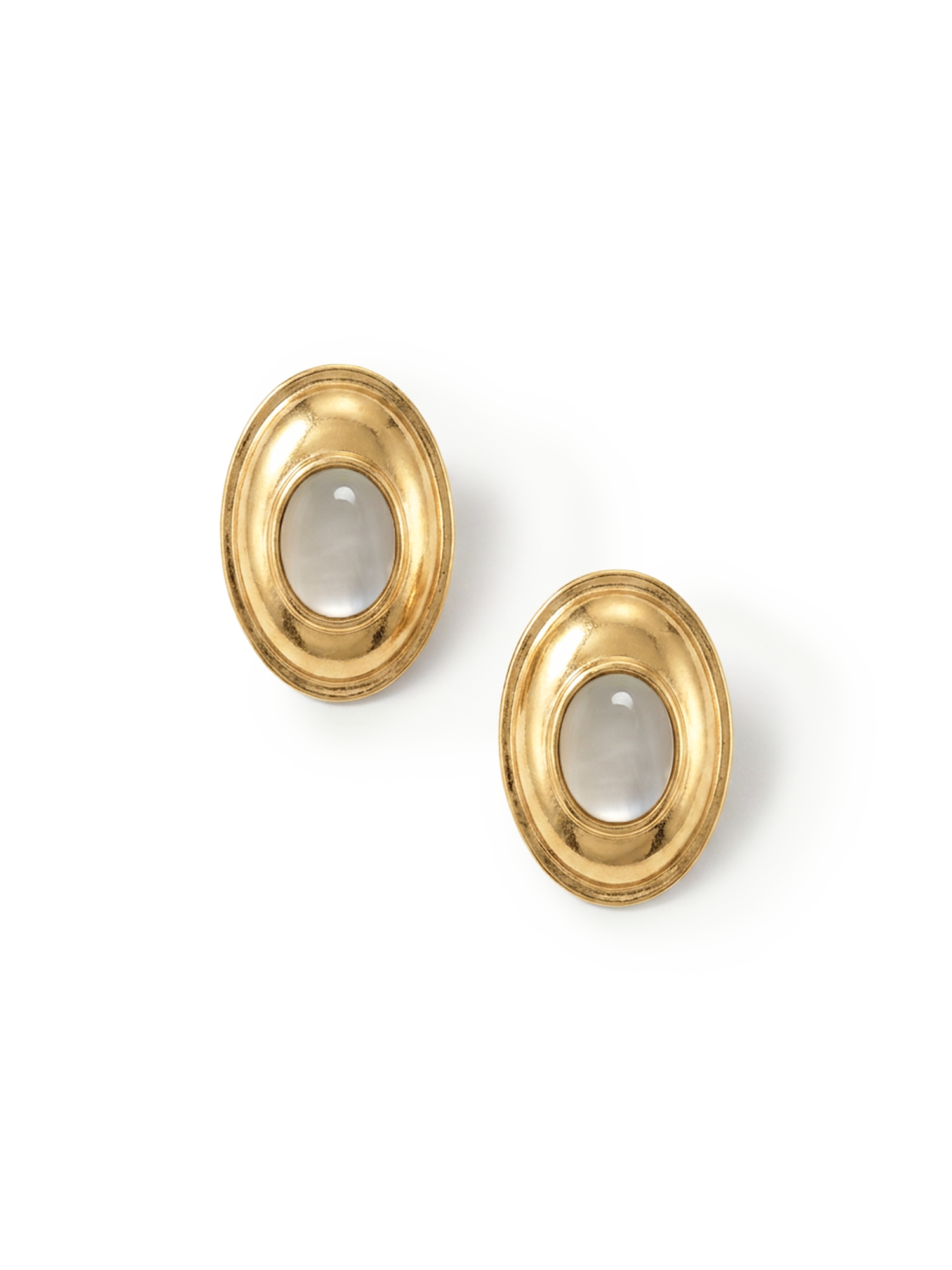 Veronica Beard Gold-toned earrings with a central translucent gray cabochon.