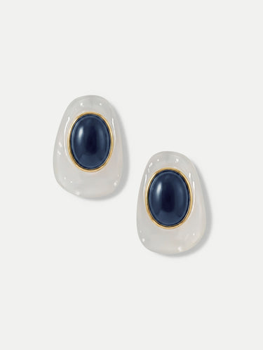 Veronica Beard Tiger’s Eye Cabochon Earring - White/Blue