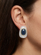 Veronica Beard Tiger’s Eye Cabochon Earring - White/Blue