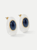 Veronica Beard White and navy resin earrings with gold-tone accents.