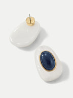 Veronica Beard White and blue stone earrings with gold accents.