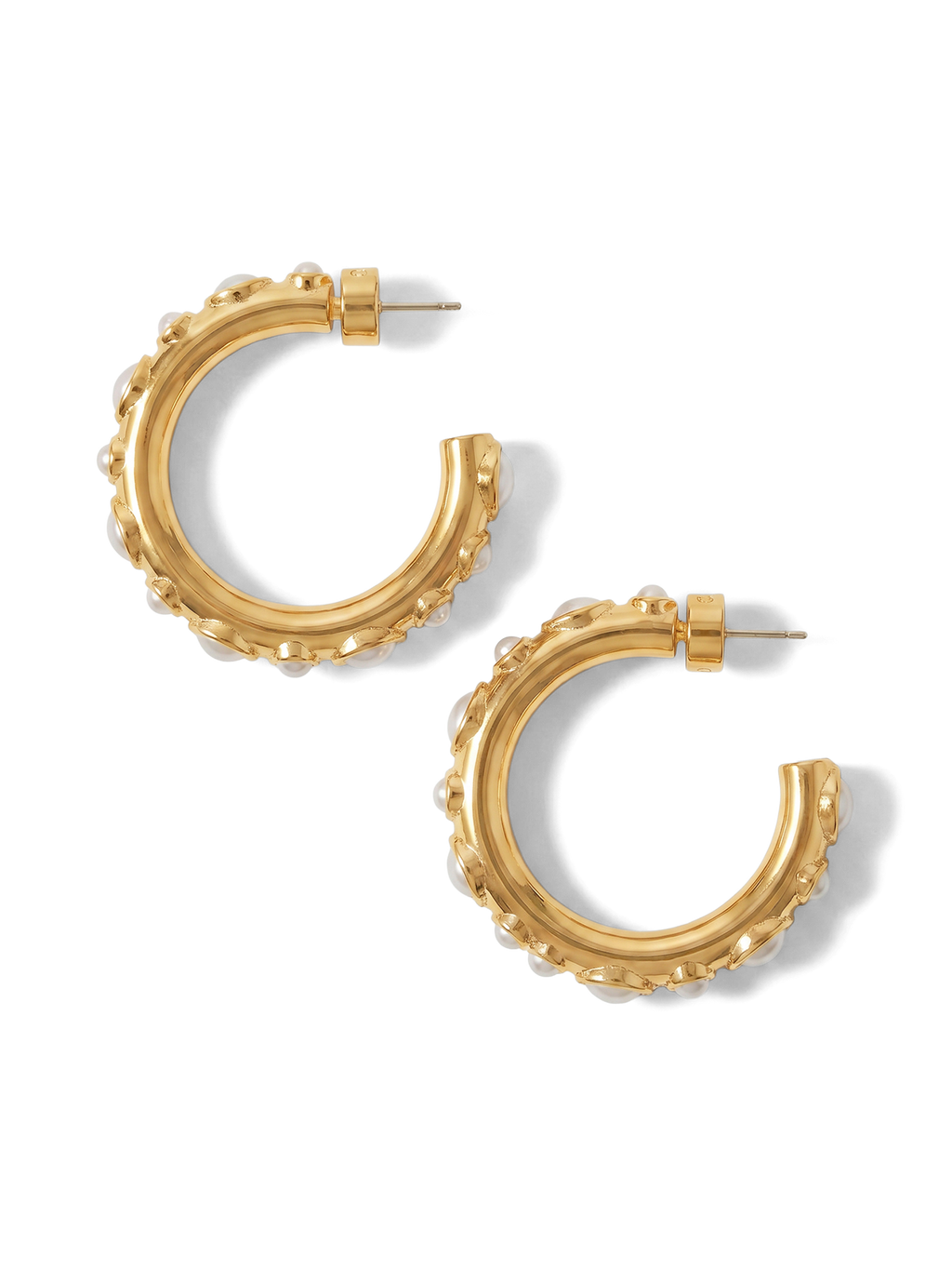 Veronica Beard Gold hoop earrings with small pearls embedded along