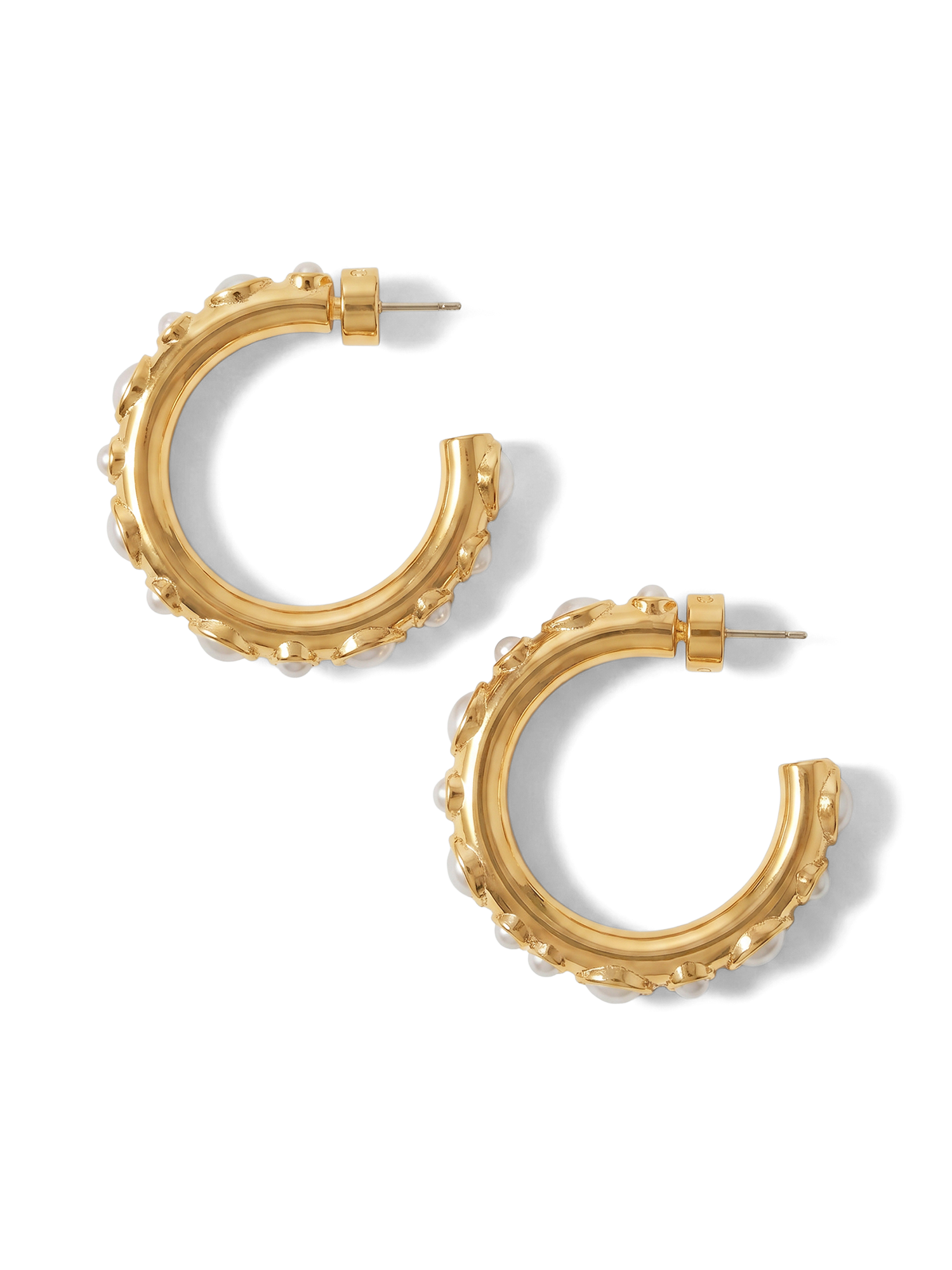 Veronica Beard Gold hoop earrings with small pearls embedded along