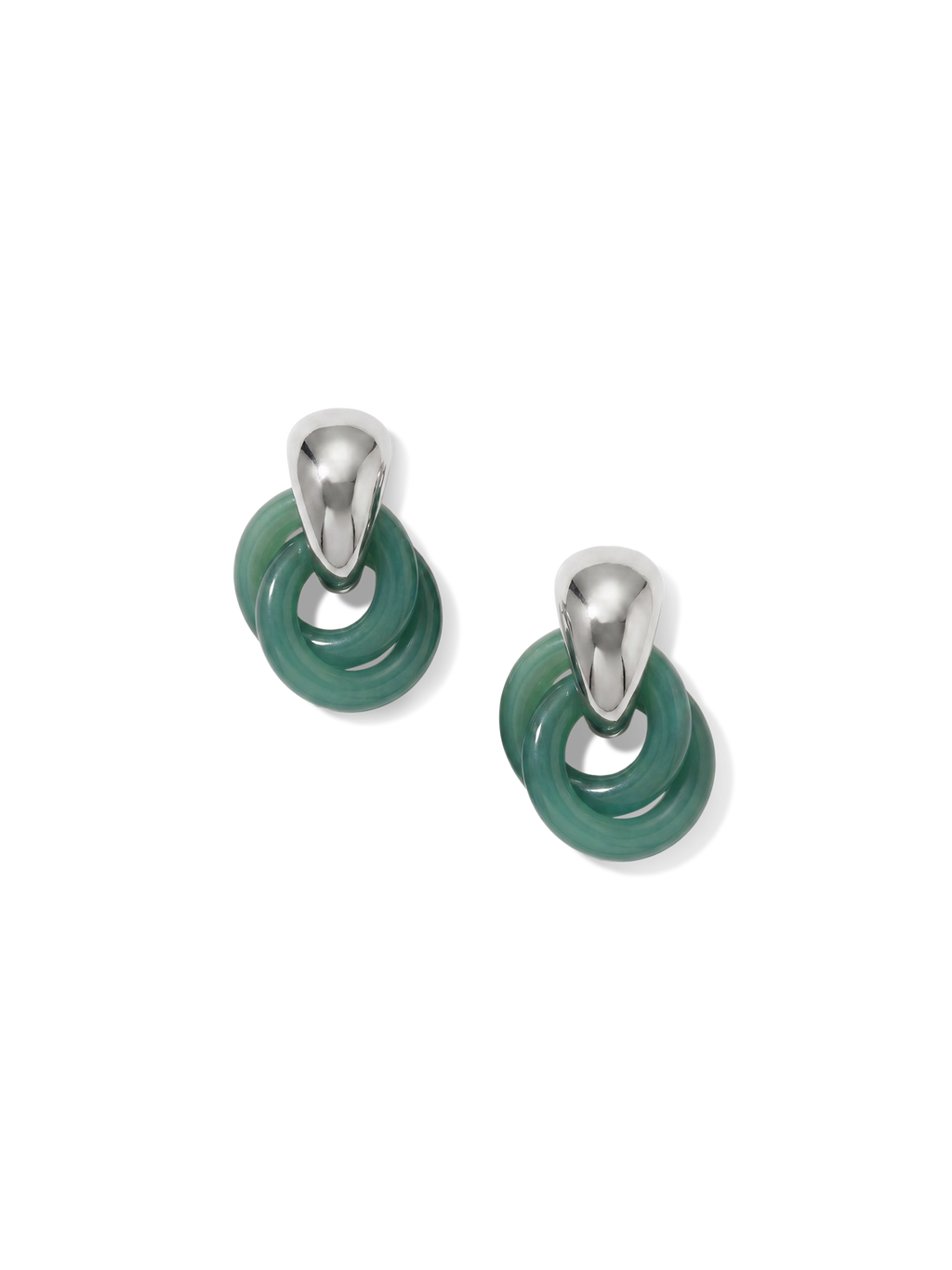 Veronica Beard Green jade and silver interlocking hoop earrings